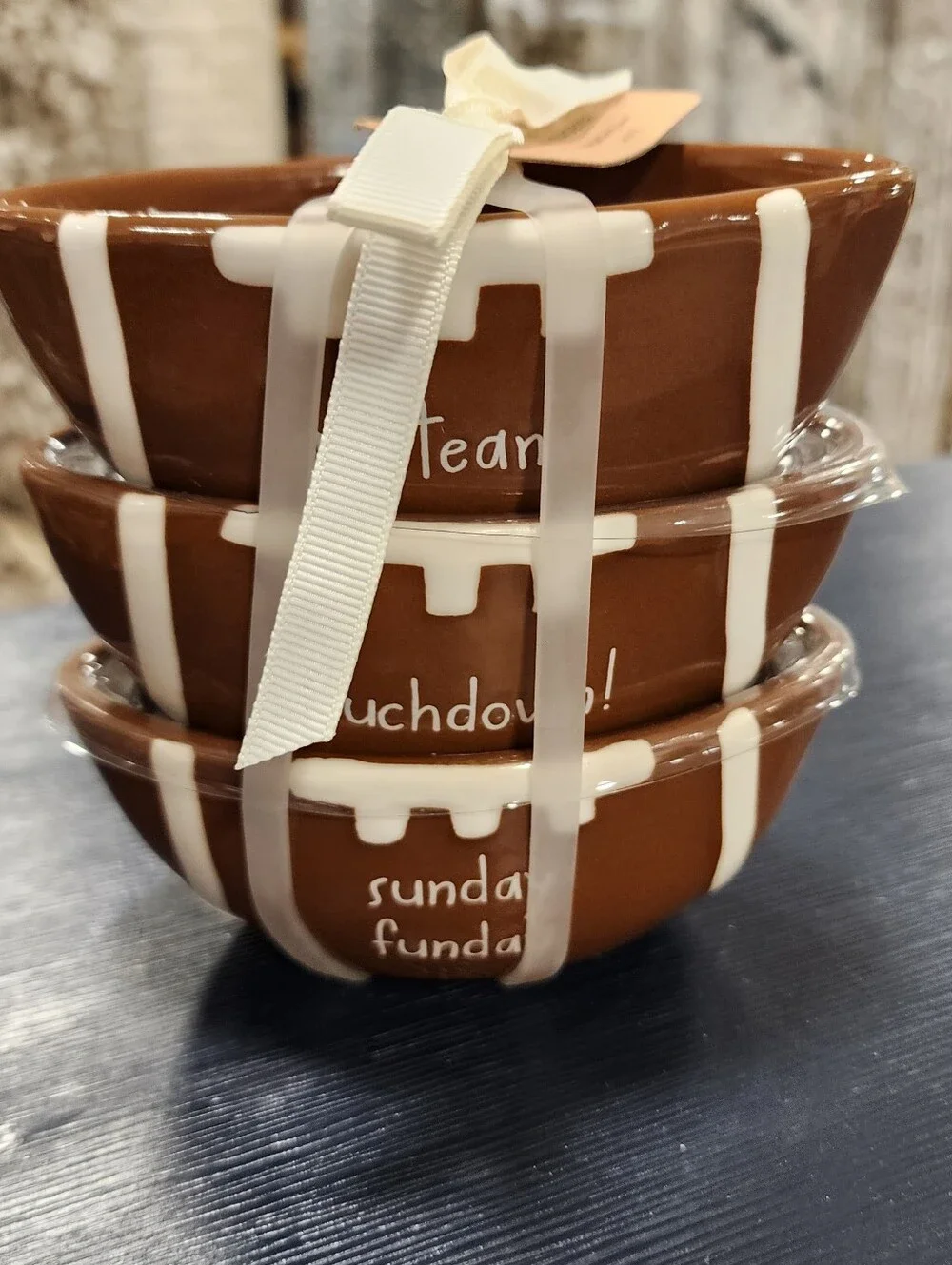 Raw Dunn Ceramic Football Stackable Snack Bowls - Brown